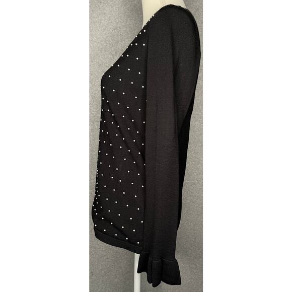 Karl Lagerfled Paris black pullover sweater long sleeve white beading Petite XS - Picture 5 of 9